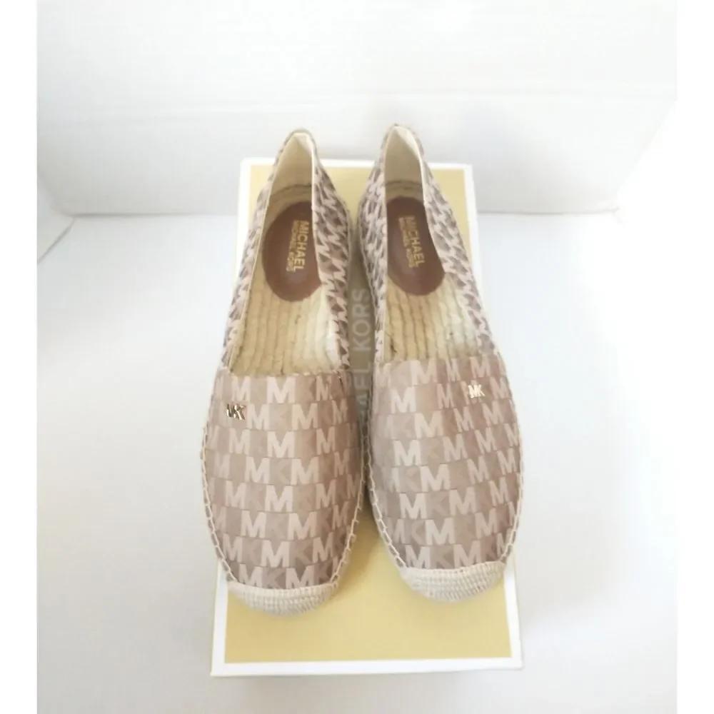 New! MICHAEL KORS Women's MK Logo Kendrick Espadrille Flats Shoes Luggage Brown